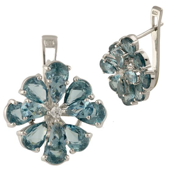 Серебряные серьги с топазом Лондон Блю 6.038ct