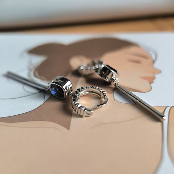 Silver earrings with sapphire nano 1.86ct