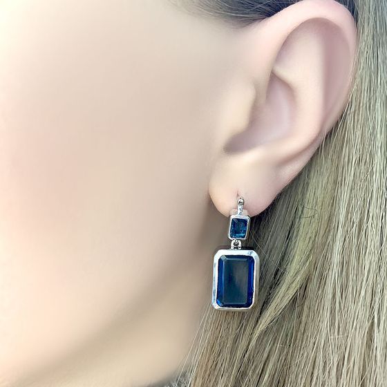 Серебряные серьги с топазом Лондон Блю 12.384ct