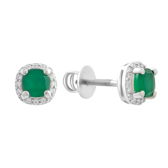 Срібні сережки з агатом 1.452ct, фіанітами