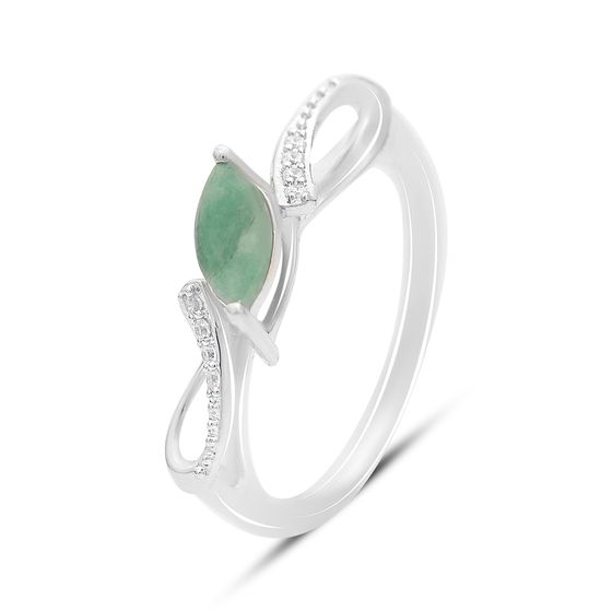 Silver ring with emerald 0.626ct, phianites