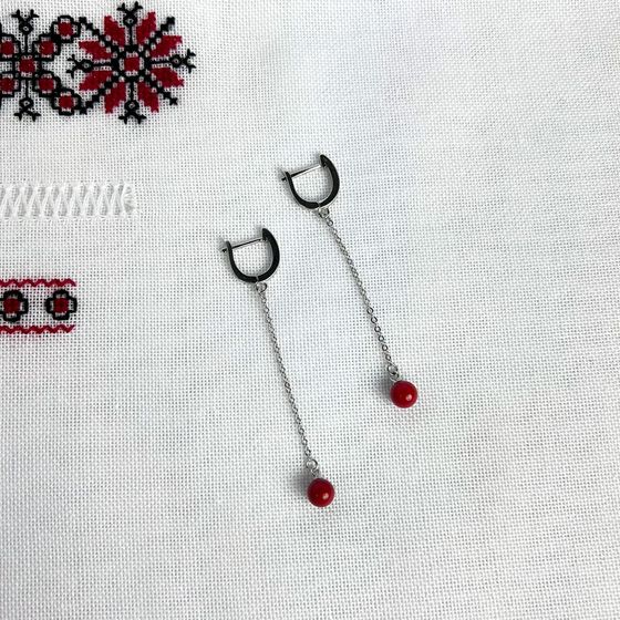 Silver earrings with coral