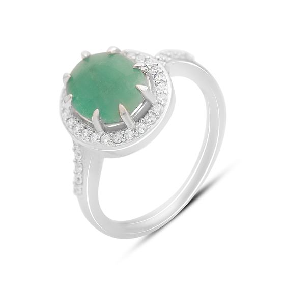 Срібна каблучка зі смарагдом 3.14ct, фіанітами