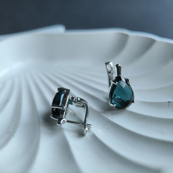 Серебряные серьги с топазом Лондон Блю 6.3ct