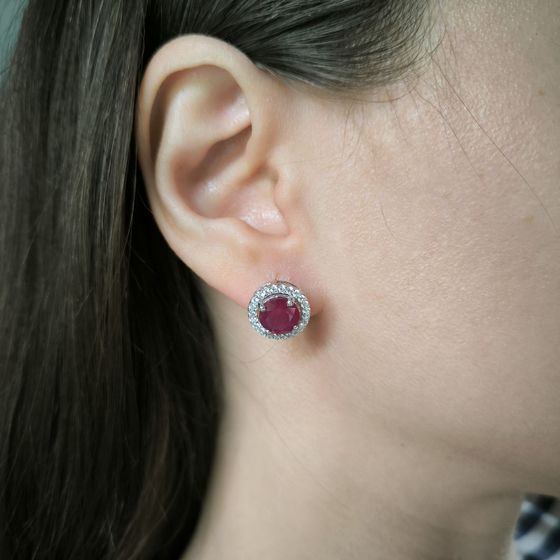 Серебряные серьги с рубином 6.574ct
