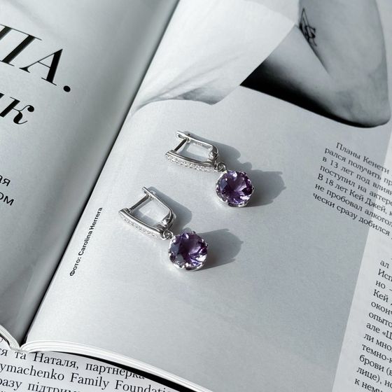 Серебряные серьги с аметистом 5.279ct