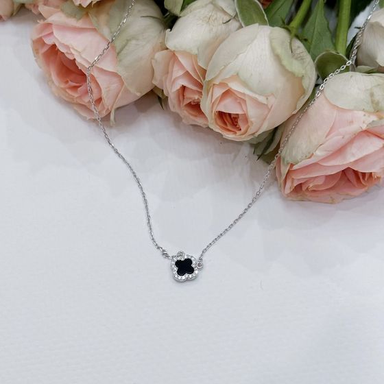 Sterling silver necklace with onyx, fianites