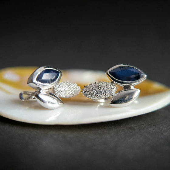 Silver earrings with sapphire 3.326ct, cubic zirconia