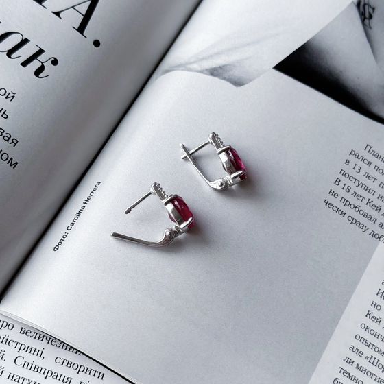 Серебряные серьги с рубином 7.507ct