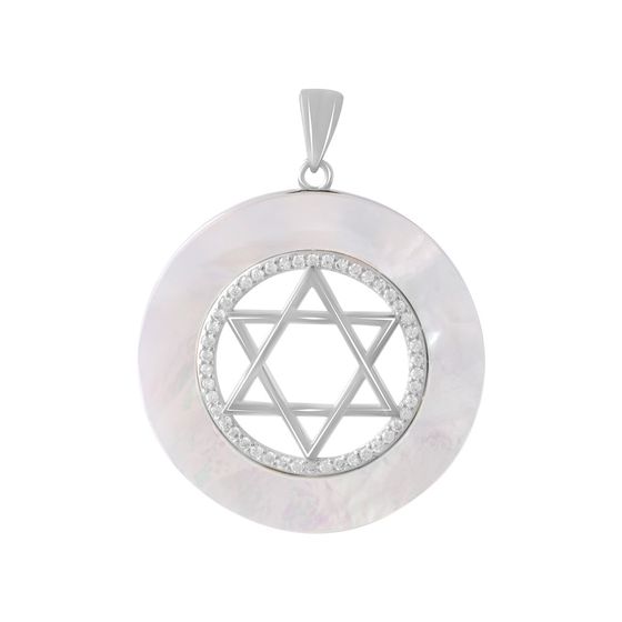 Silver pendant with mother-of-pearl, phianites