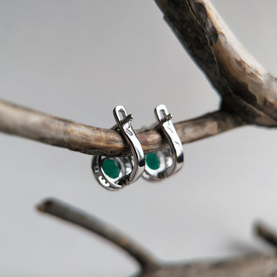 Серебряные серьги с агатом 1.994ct, фианитами