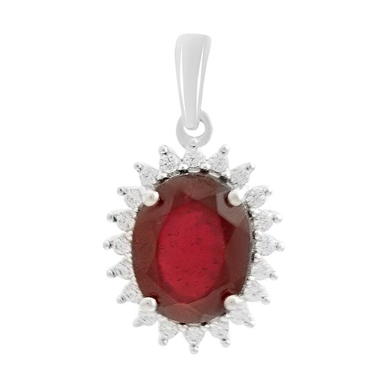 Silver pendant with a 3.92ct ruby and cubic zirconia