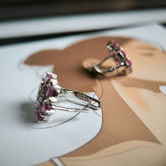 Срібні сережки з рубіном 4.27ct