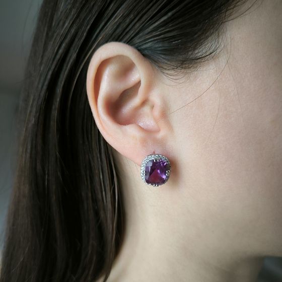 Срібні сережки з олександритом 13.357ct