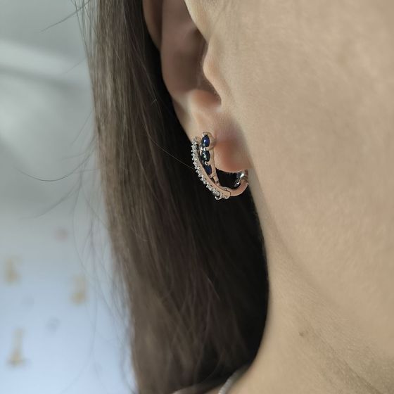 Sterling silver earrings with 1.845ct sapphire, pave diamonds