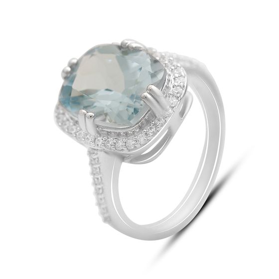 Silver ring with a 6.507-carat topaz and cubic zirconia