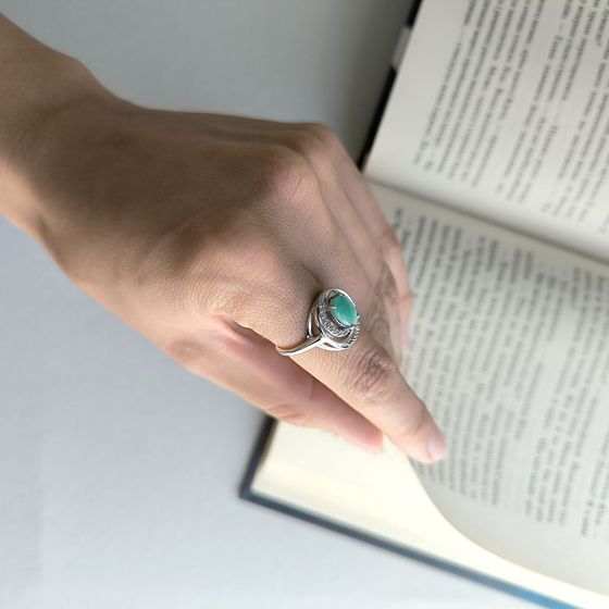 Срібна каблучка зі смарагдом 1.35ct, фіанітами