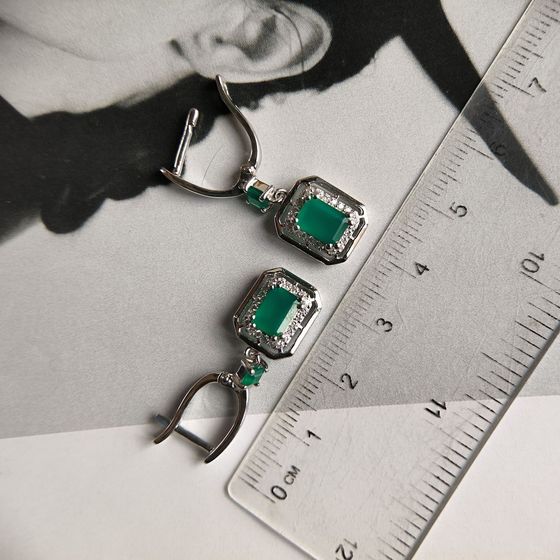Sterling silver earrings with agate 2.617ct, phianites