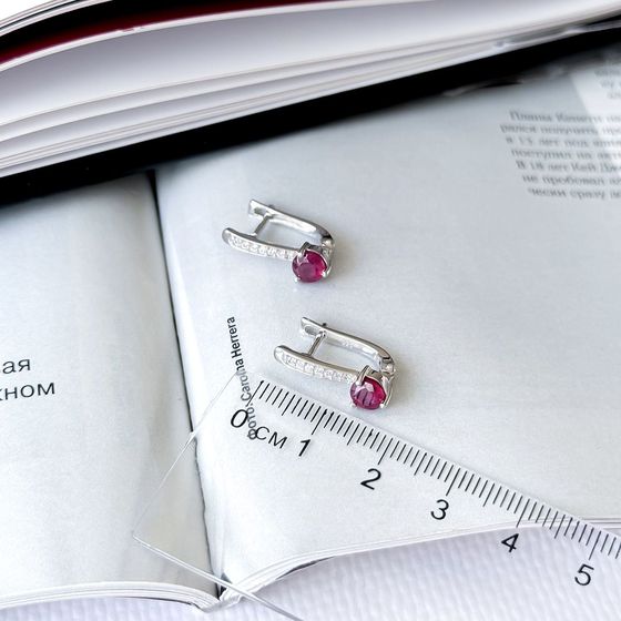 Sterling silver earrings with 1.476ct ruby, fianites