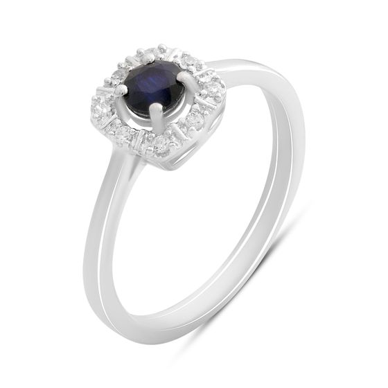 Silver ring with a 0.525-carat sapphire and cubic zirconia
