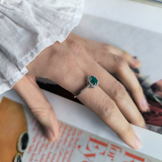 Срібна каблучка з агатом 1.099ct, фіанітами