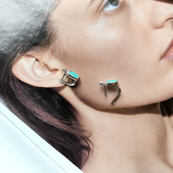 Silver earrings with turquoise, fianites