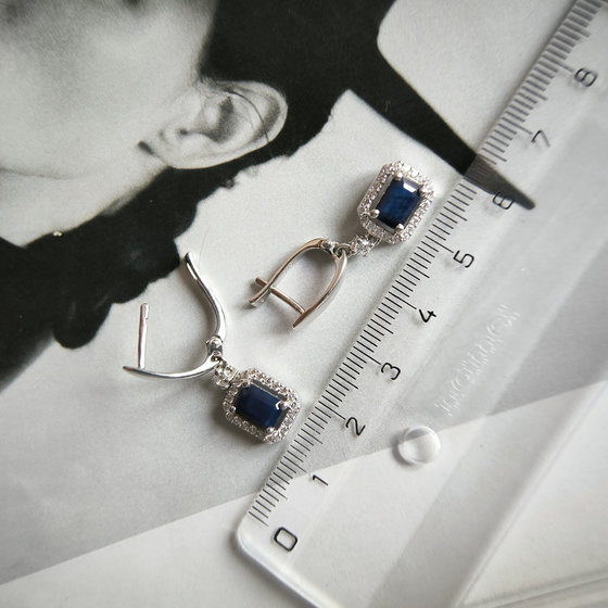 Silver earrings with sapphire 3.628ct, cubic zirconia