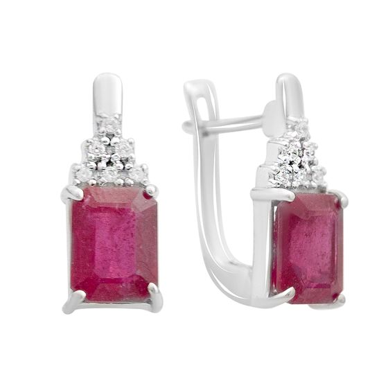 Sterling silver earrings with 4.78ct ruby, fianites