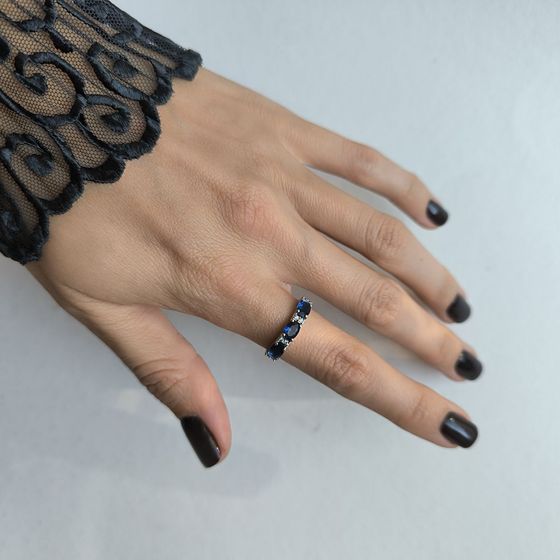 Серебряное кольцо с сапфиром nano 1.086ct, фианитами