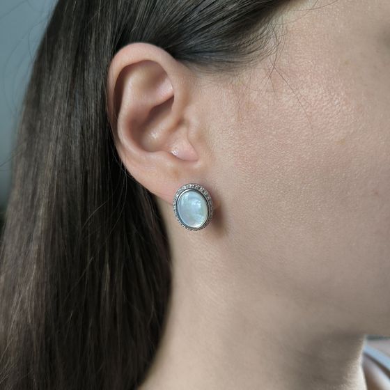 Silver earrings with mother-of-pearl, fianites