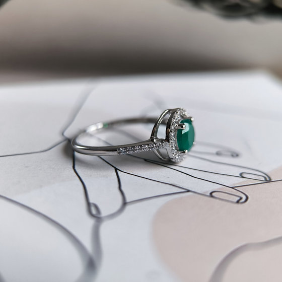 Серебряное кольцо с агатом 1.134ct, фианитами