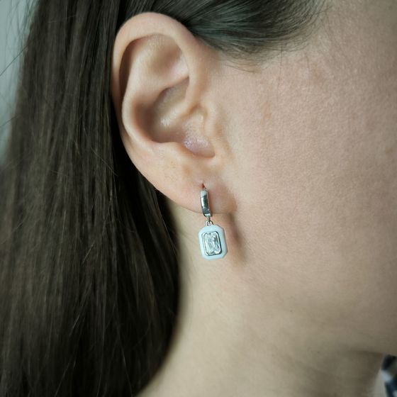 Срібні сережки з фіанітами, емаллю