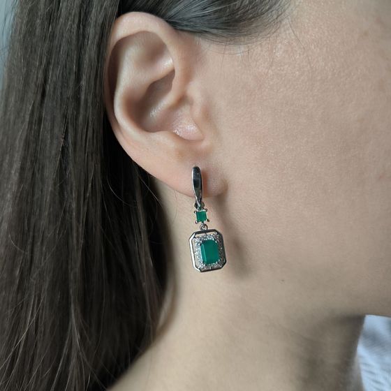 Sterling silver earrings with agate 2.617ct, phianites