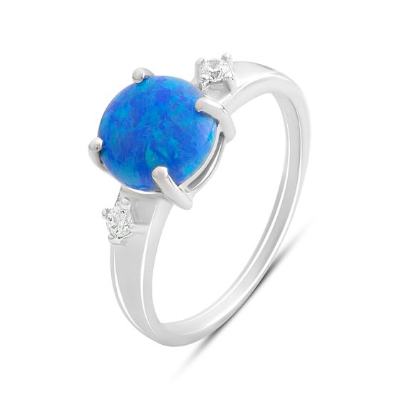 Silver ring with a 1.067-carat opal and cubic zirconia