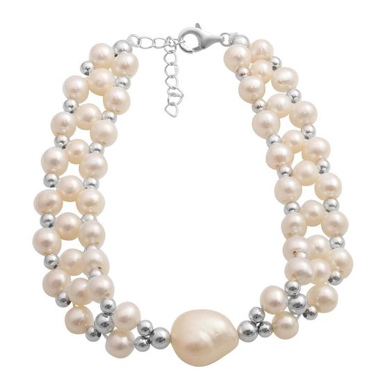 Silver bracelet with baroque pearls
