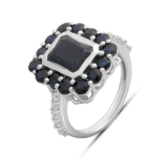 Срібна каблучка з сапфіром 5.82ct, фіанітами