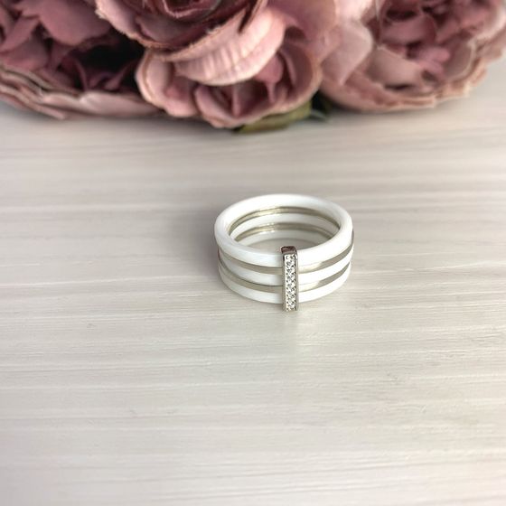 Silver Ring with Ceramics, Fianites