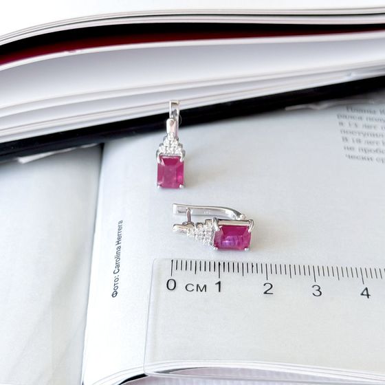 Sterling silver earrings with 4.78ct ruby, fianites