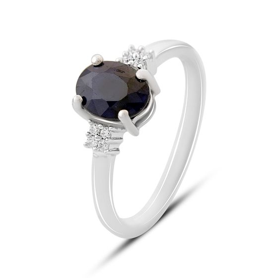 Срібна каблучка з сапфіром 1.651ct, фіанітами