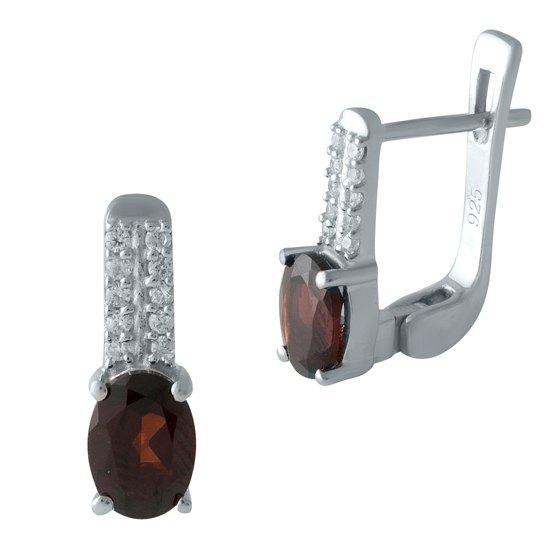 Silver Earrings with a 2.1-carat Garnet