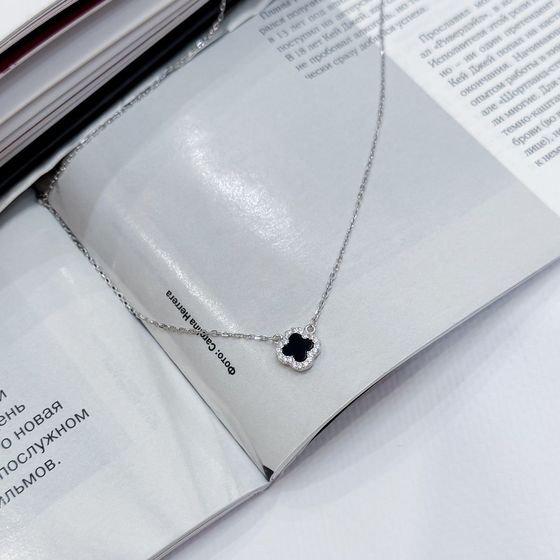 Sterling silver necklace with onyx, fianites