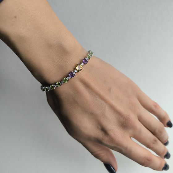 Silver bracelet with amethyst, citrine, chrysolite, topaz