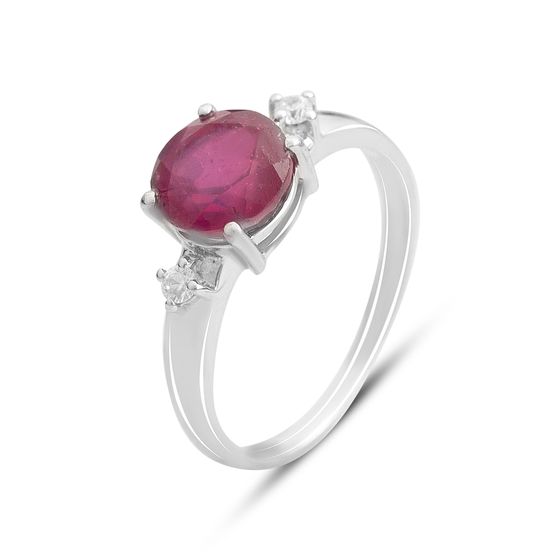 Срібна каблучка з рубіном 2.882ct, фіанітами