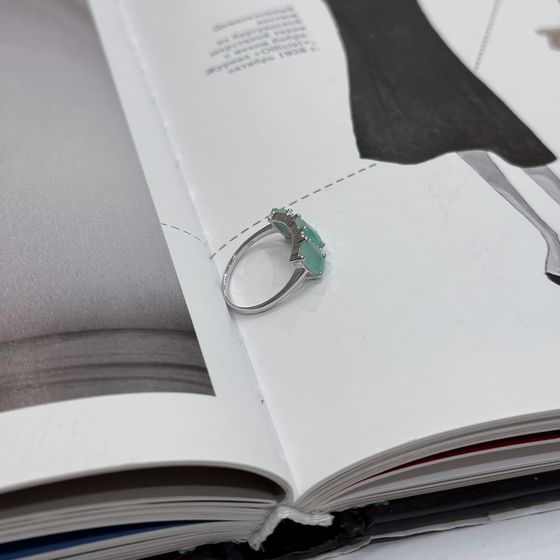 Silver ring with emerald, fianites