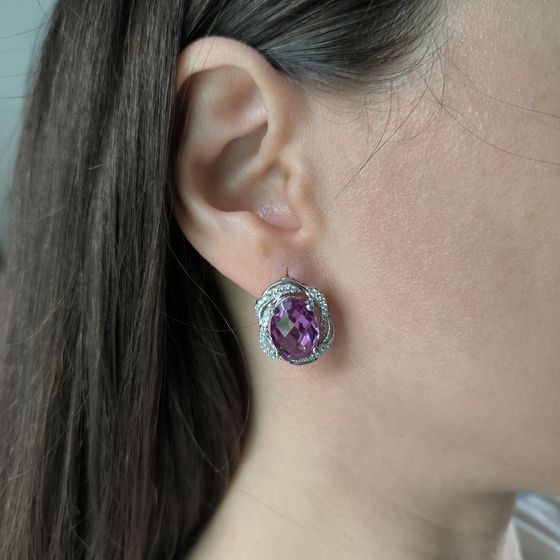 Sterling silver earrings with alexandrite 16.513ct, pianites