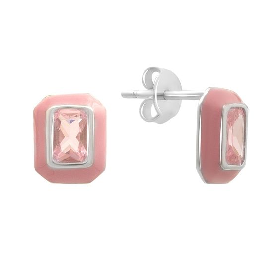 Срібні сережки з фіанітами, емаллю