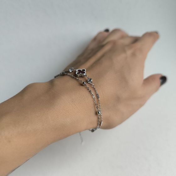 Серебряный браслет с агатом, фианитами