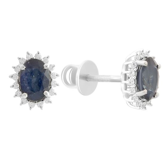 Silver earrings with a 2.237-carat sapphire and cubic zirconia