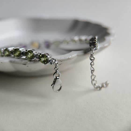 Silver bracelet with amethyst, citrine, chrysolite, topaz
