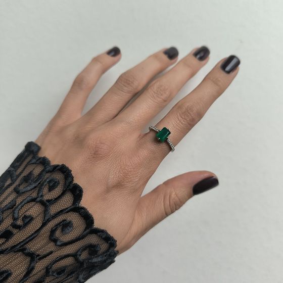 Серебряное кольцо с агатом 1.148ct, фианитами